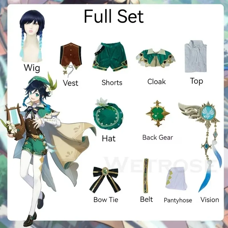 [Wetrose] In Stock SSR Venti Genshin Impact Cosplay Costume Wig Full Set