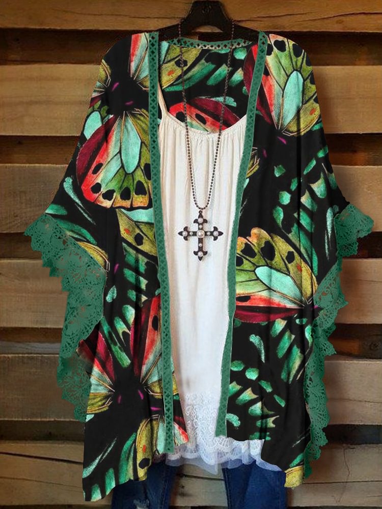 Oversized Casual Printed Kimono P178354036