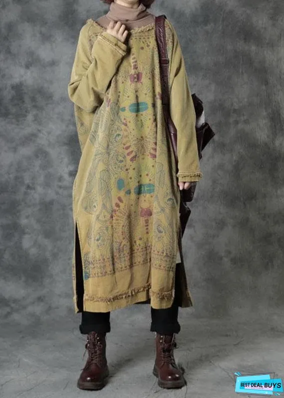 Unique Yellow O-Neck Side Open Cotton Fall Dress Street Wear