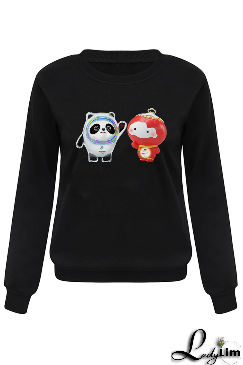 Blue Street Cute Character Print Patchwork O Neck Tops