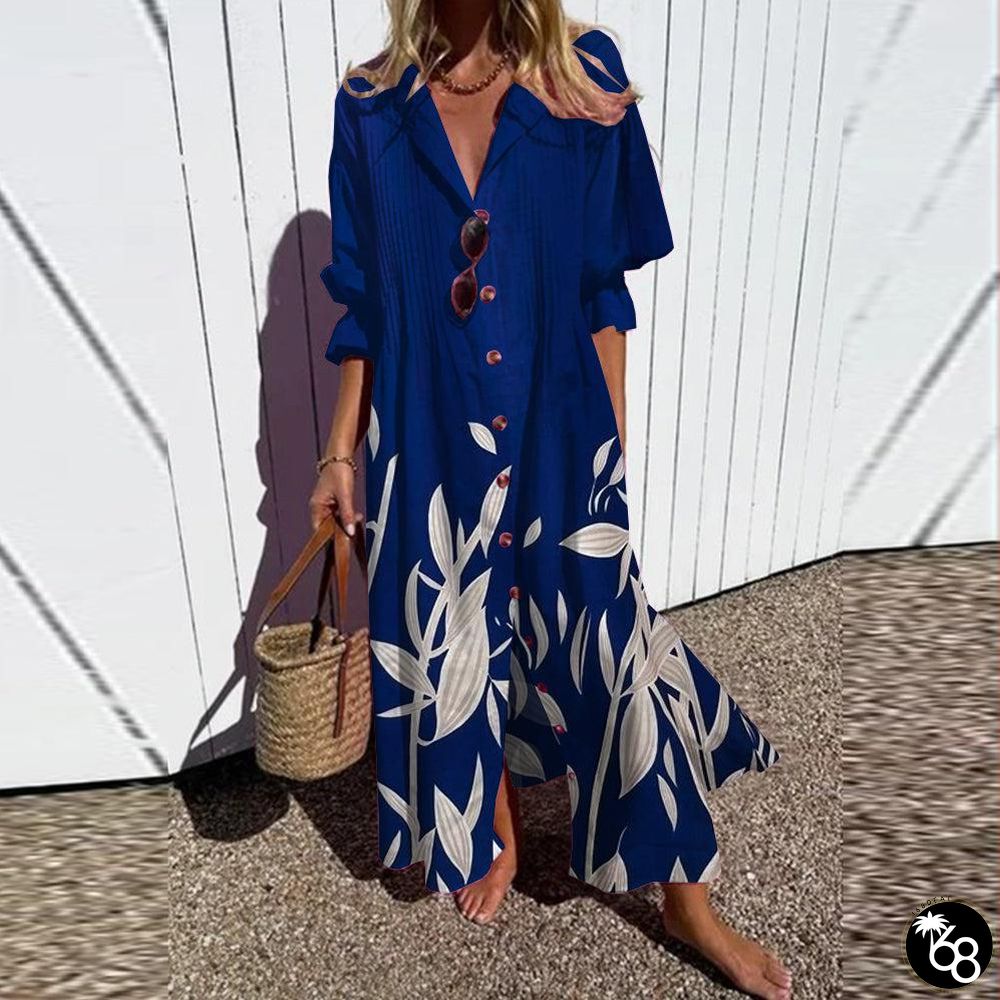 Navy Half Sleeve V-Neck Maxi Dress | 168DEAL