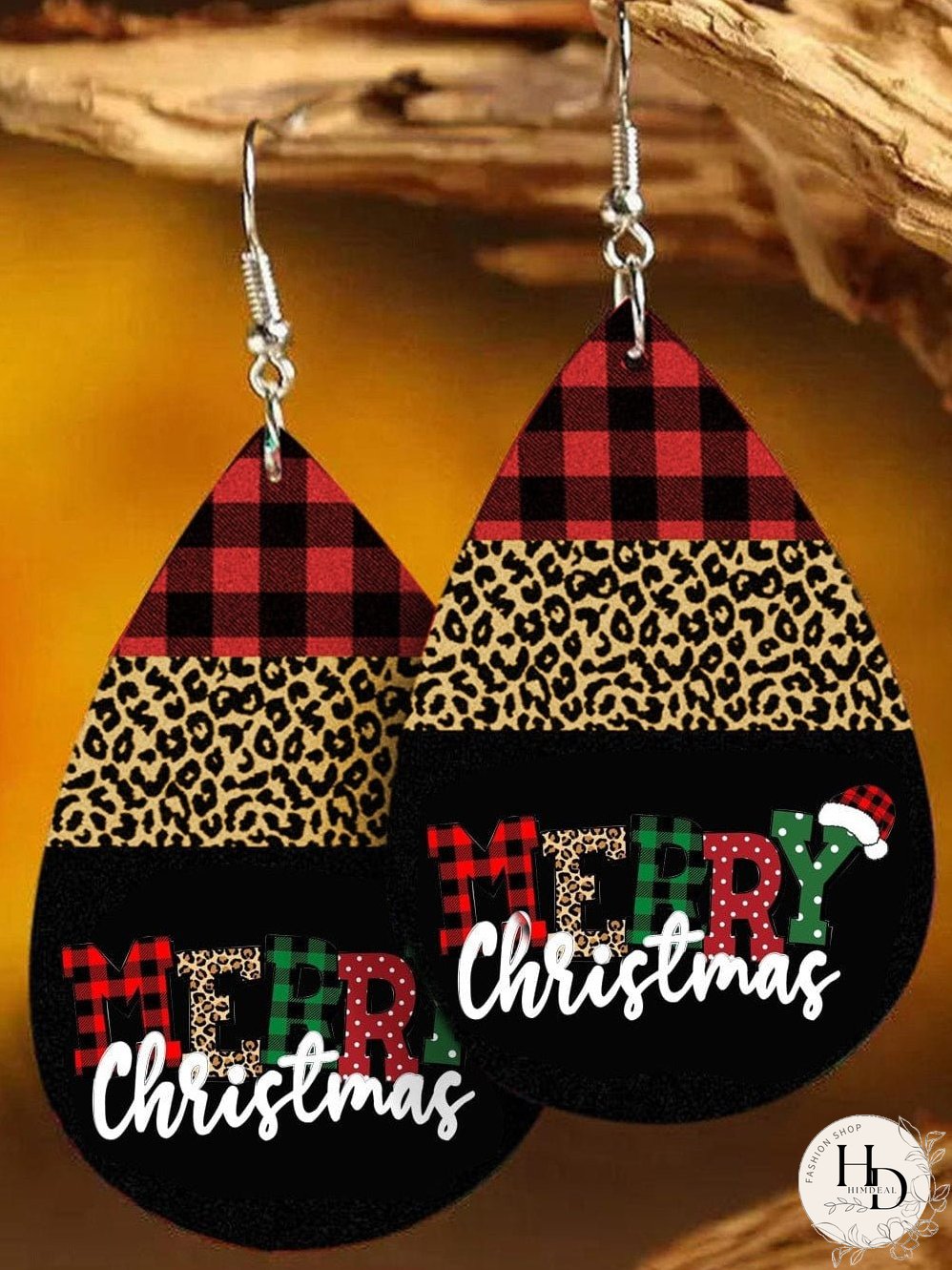 Leopard Print Black Christmas Drop Earrings