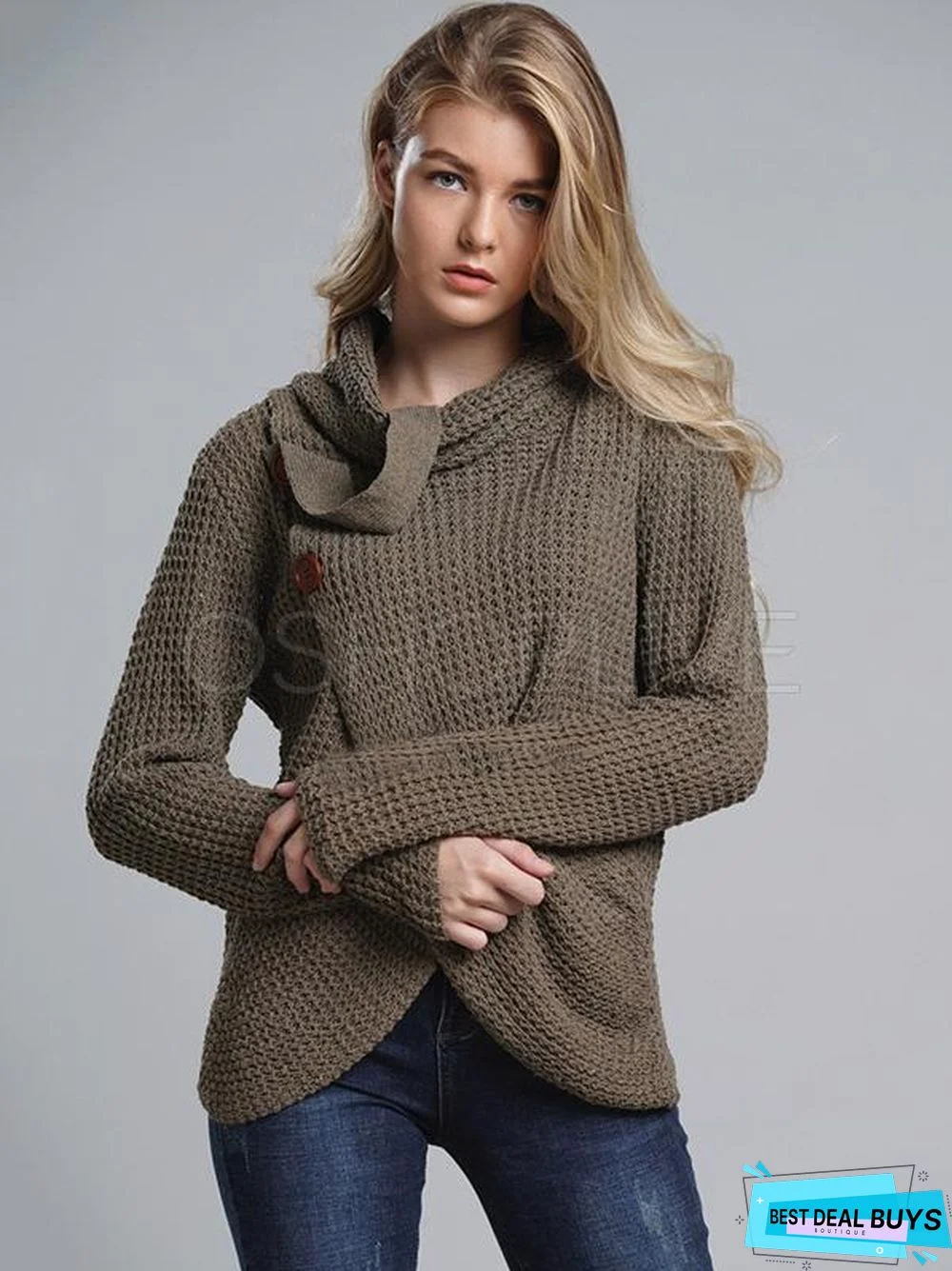 Loose Solid High-Neck Knitting Sweater