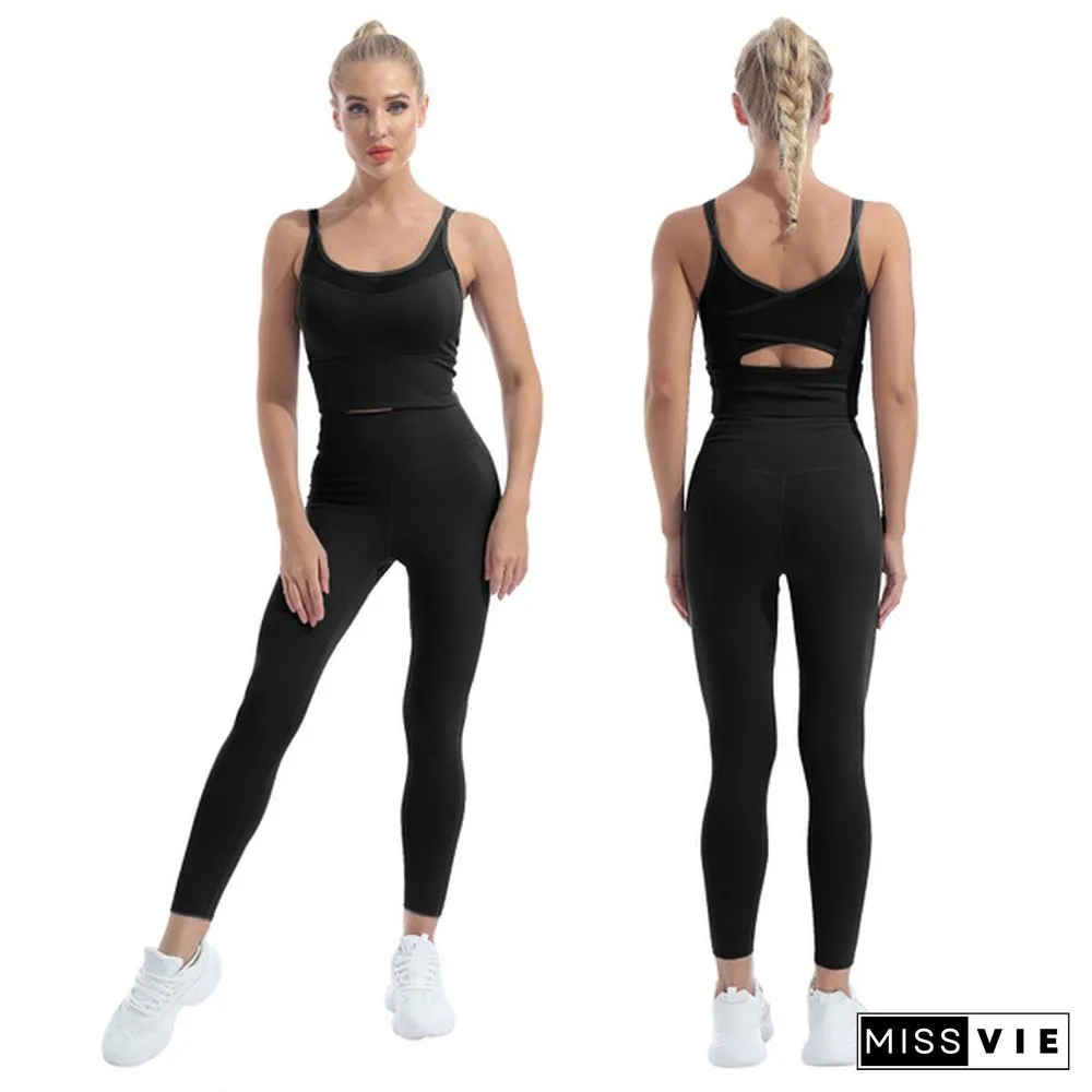 Women's Workout Outfit 2 Pieces Yoga Leggings with Sports Bra Gym Clothes Set
