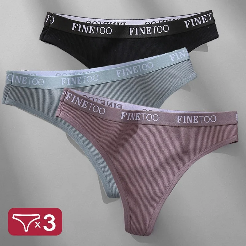 3PCS/Set Women's Panties Cotton Lingerie Female Underpants Sexy Briefs Thong G-String Finetoo Design Intimates T-back Pantys