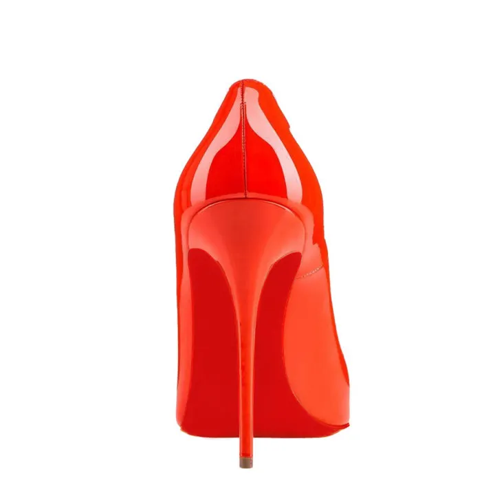 100mm Red Bottom Women's Party Wedding Heels Orange Patent Pumps-vocosishoes