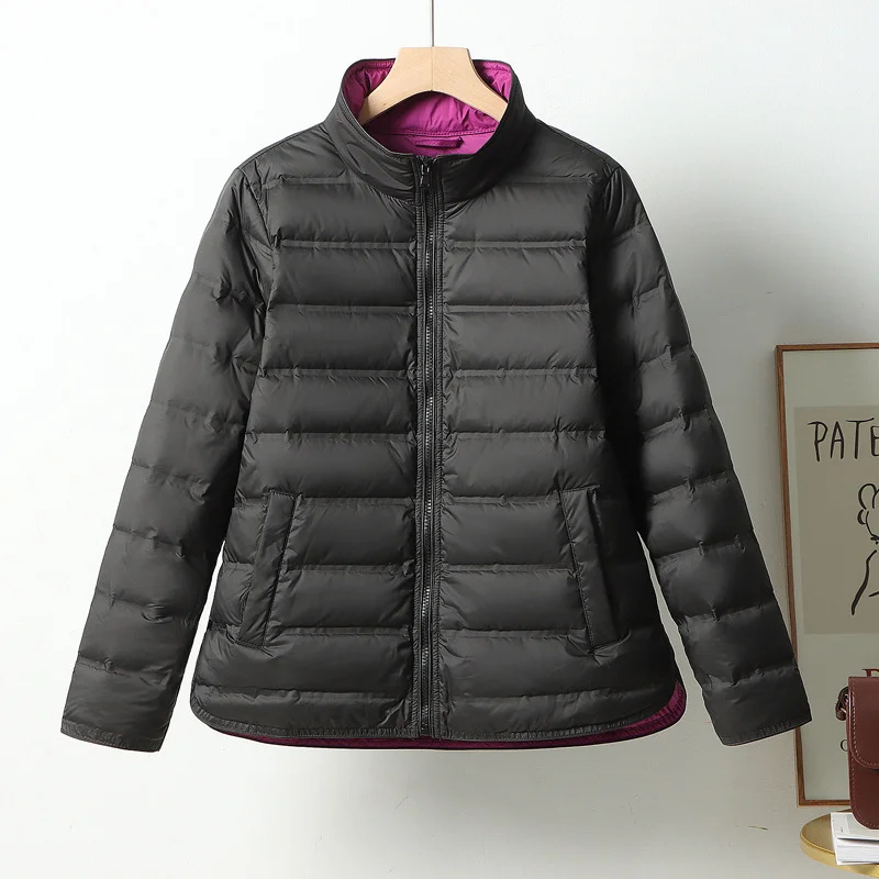 Woherb Winter Short Down Jacket Female Thin Seamless Pressure Glue Standing Collar Large Size Casual Color White Duck Down Coat Versatile Tide-Outfit Ideas