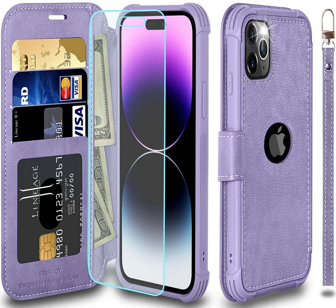 VANAVAGY Wallet Case for Apple iPhone 14 Pro 5G 6.1 inch