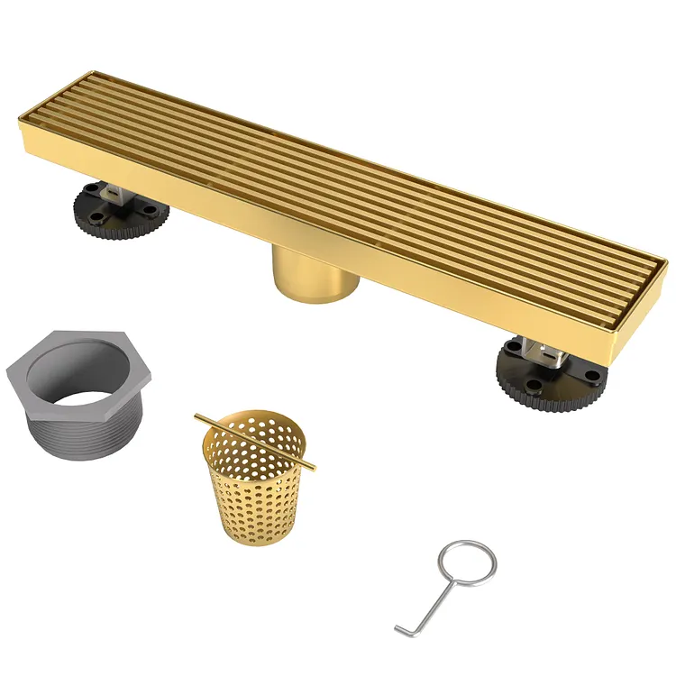  EVERSTEIN 12" Linear Shower Drain with Hair Catcher Brushed Gold