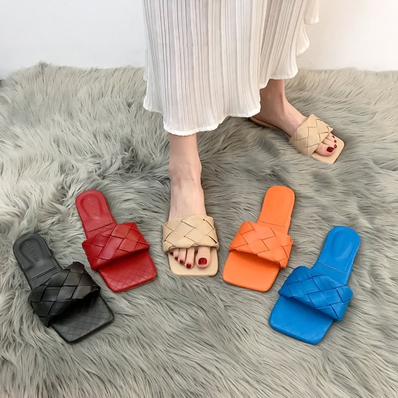 Lucyever 2021 New Fashion Weaving Summer Slippers Women Casual Open Toe Flat Sandals Woman Comfortable Beach Slides flip flops
