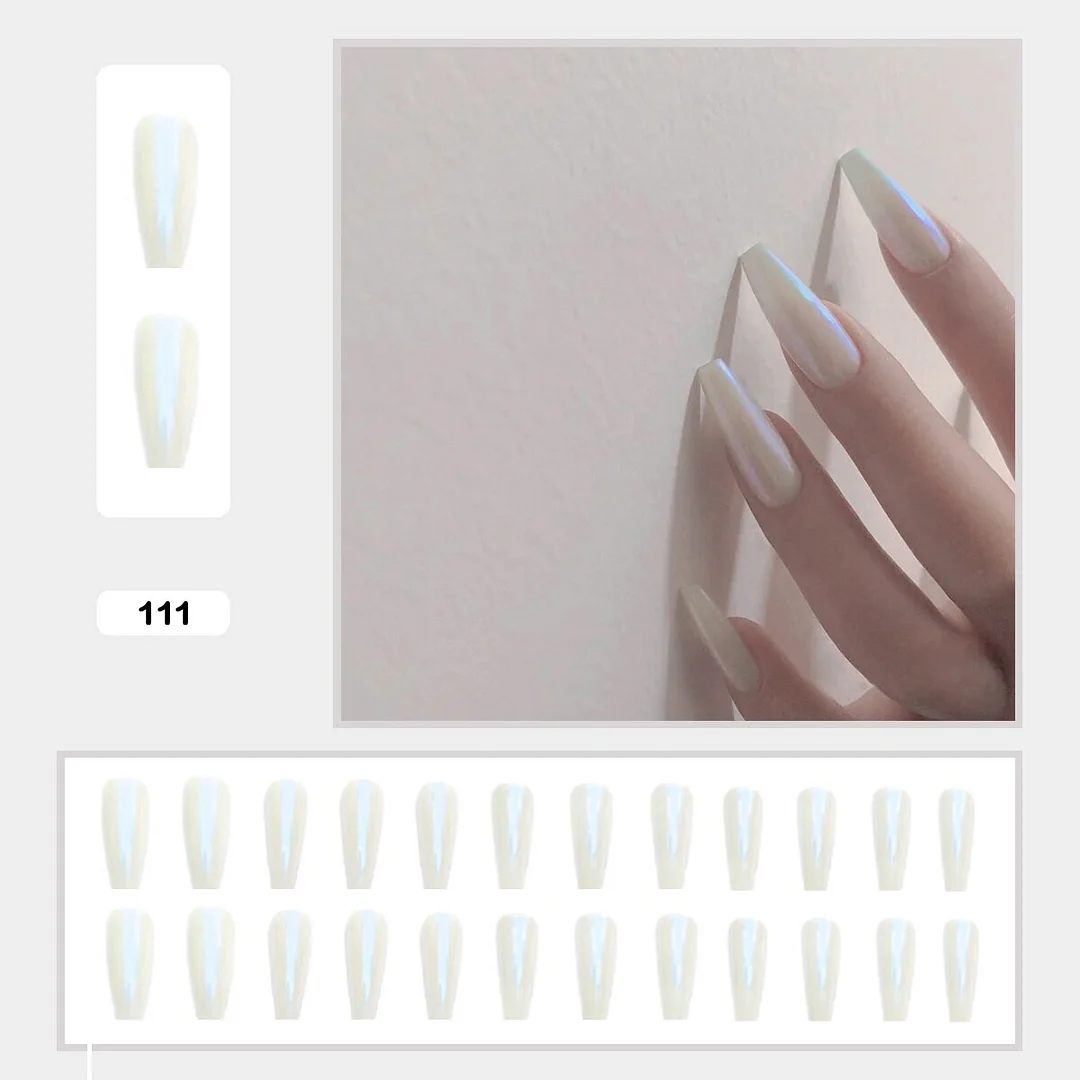 Mermaid Color Auroral Color Shell Fairy Fake Nail Art Wearable False Nails With Glue And Sticker 24pcs/box-Nail Inspo