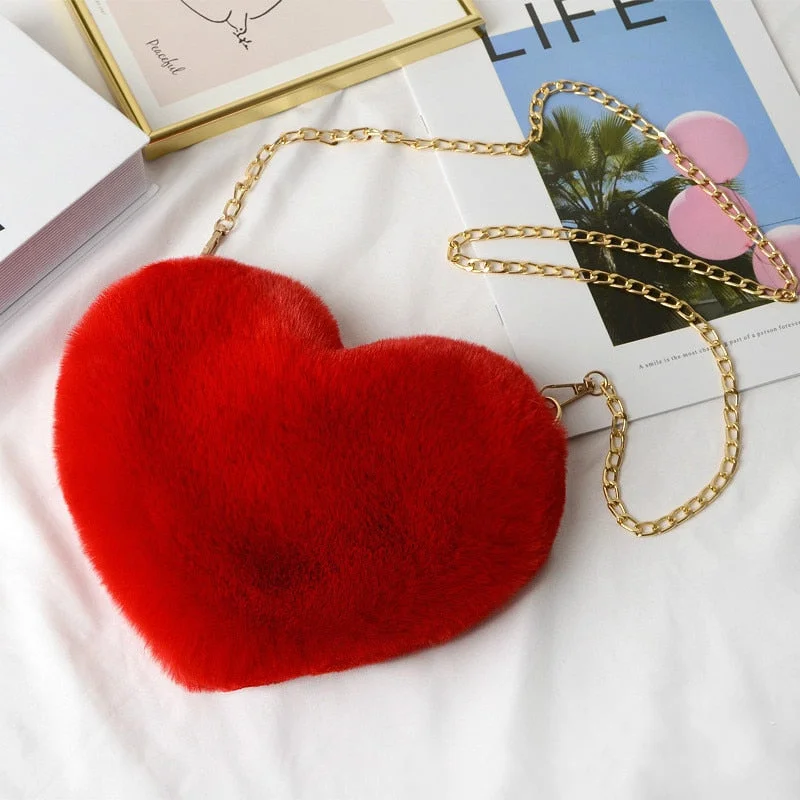 Crossbody Bags for Women Rex Rabbit Fur Love Bag Peach Heart Bag Chain Bag Fashion Shoulder Cross-chain Female Bag