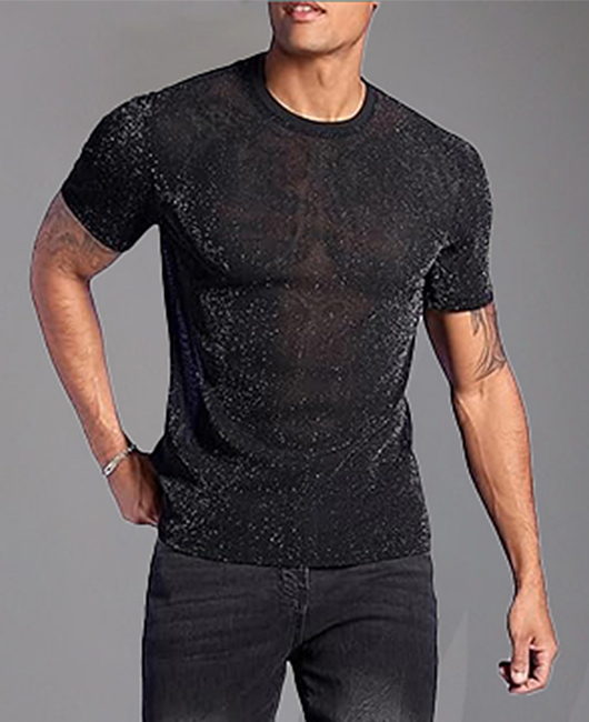 Party Sparkly Mesh See-Through Short Sleeve T-Shirt