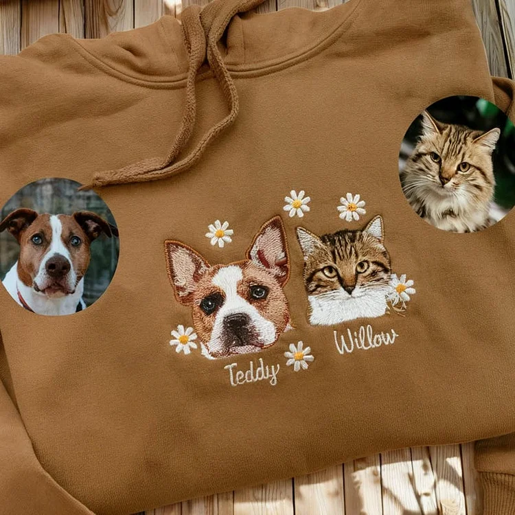 CustomDog Embroidered Sweatshirt Hoodie T-shirt, Pet Memorial Daisy Embroidered Sweatshirt