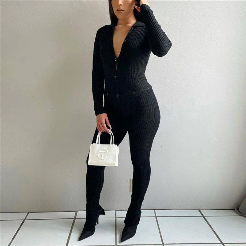 Woherb Overalls Jumpsuits Women Skinny Knitted Casual Sexy Ladies Long Sleeve Jumpsuit 2023 Autumn Winter Club Playsuit Body Top 425-0