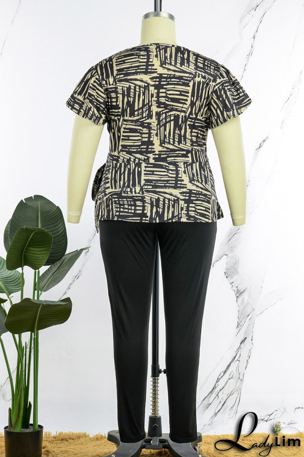 Red Casual Print Bandage Patchwork V Neck Plus Size Two Pieces