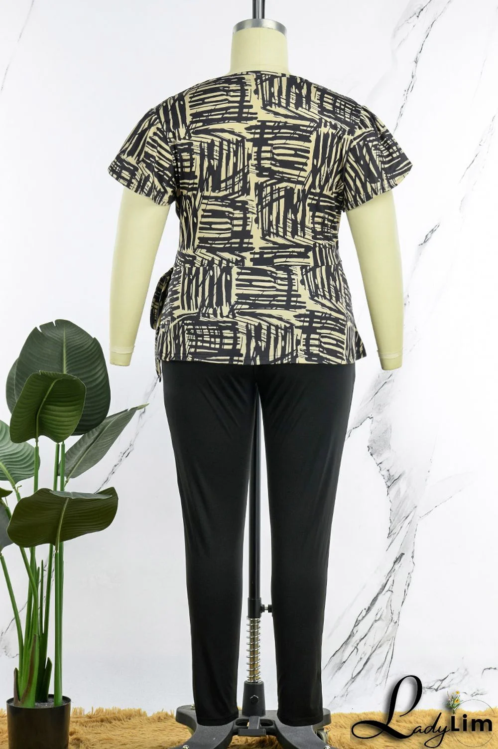 Red Casual Print Bandage Patchwork V Neck Plus Size Two Pieces