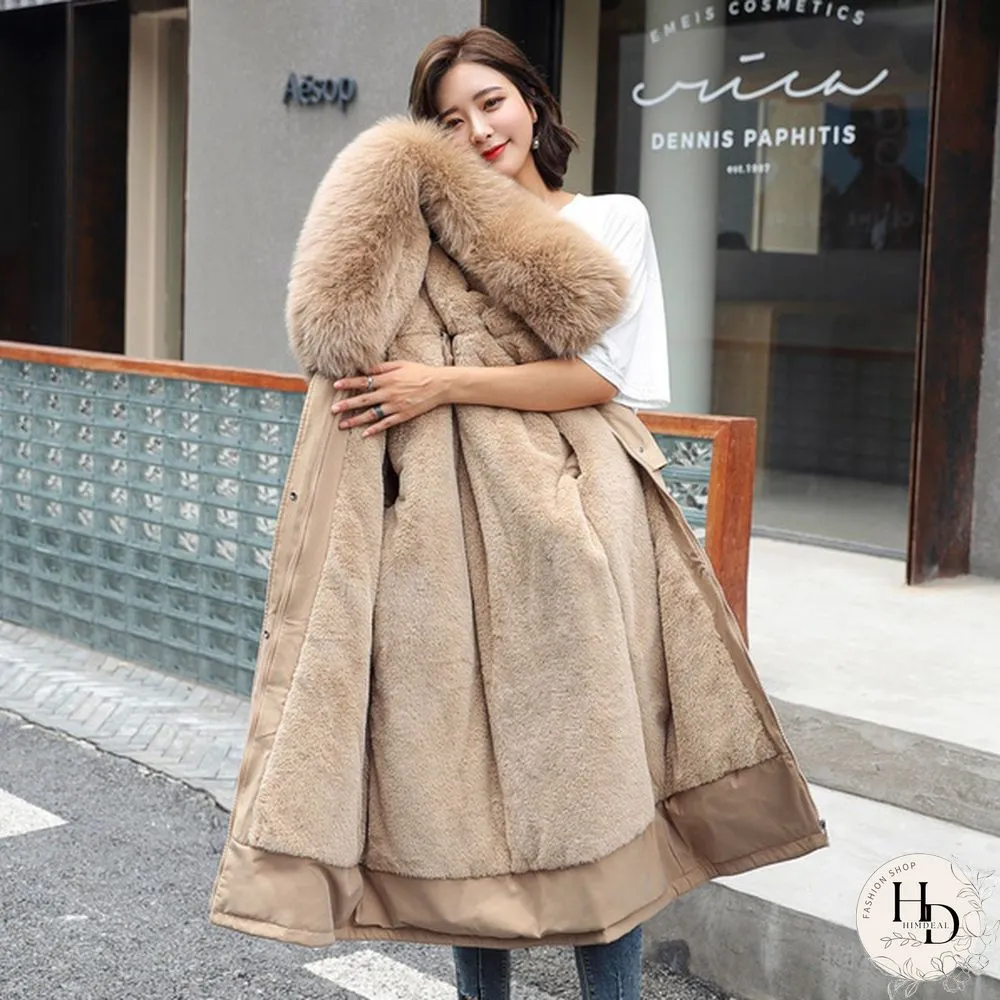 New cotton liner parker parka fashion adjustable waist fur collar winter jacket women
