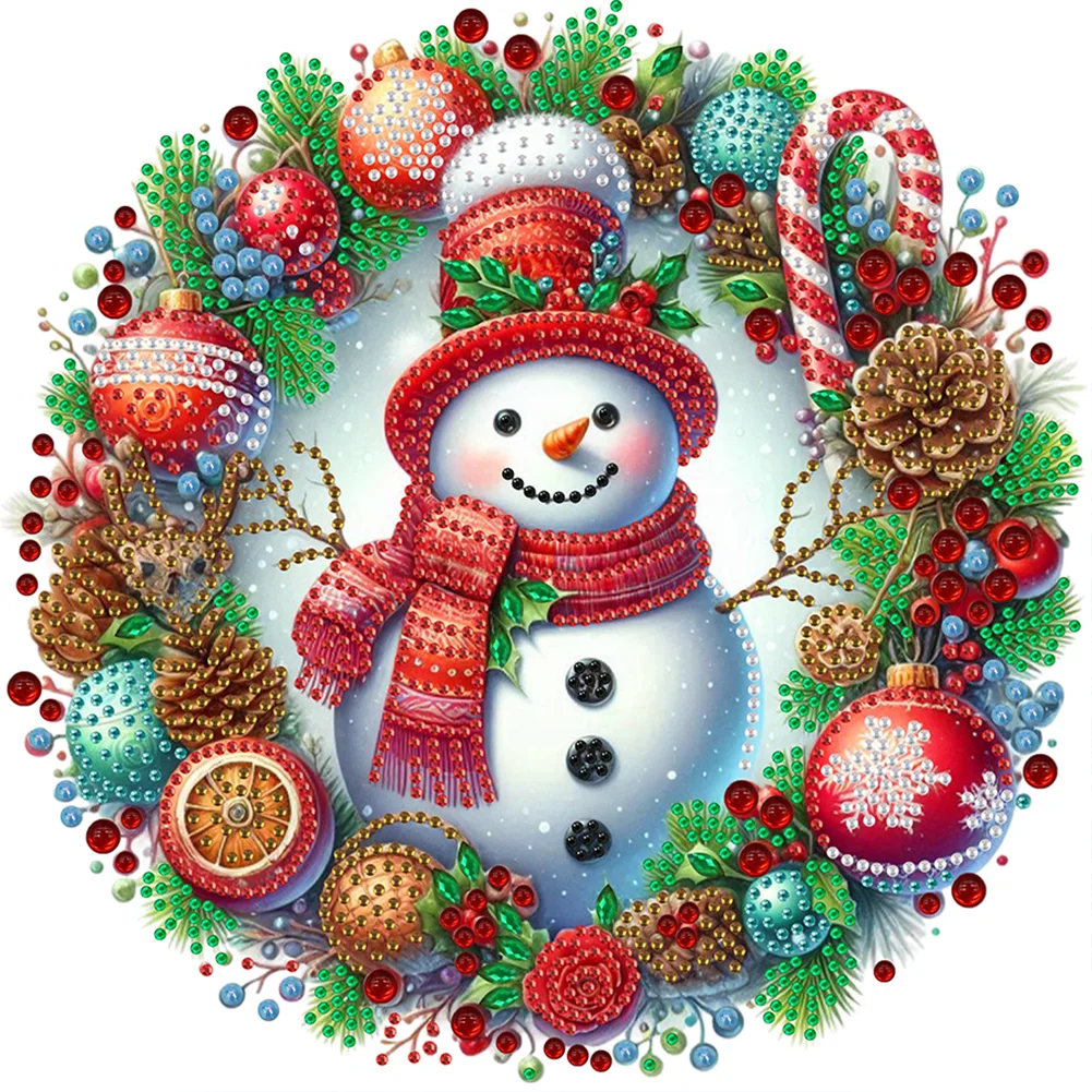 Partial Special-shaped Crystal Rhinestone Diamond Painting - Xmas Snowman Wreath(Canvas|30*30cm)