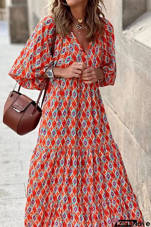 Short Sleeve Midi Bohemian Dress