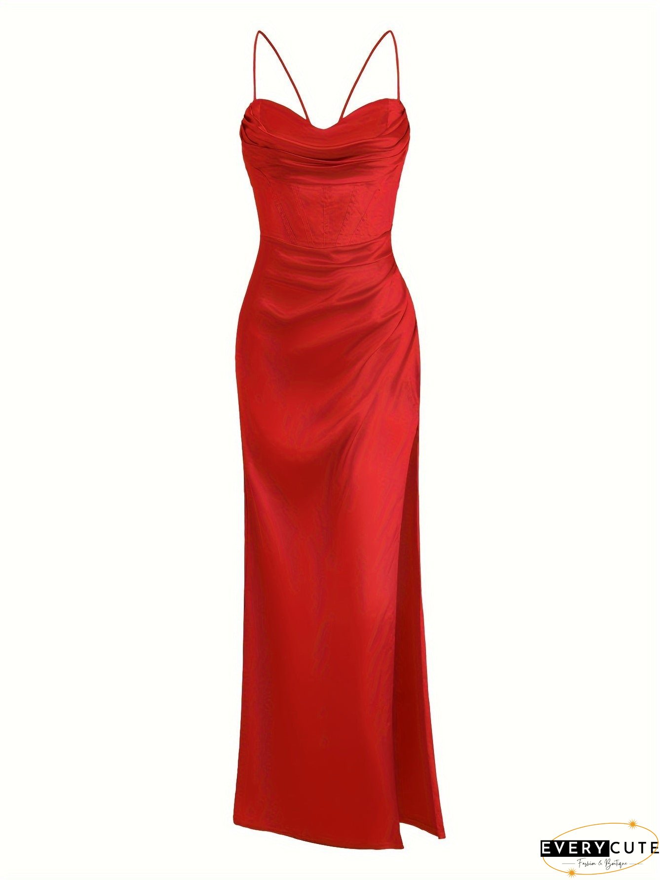 Split Thigh Backless Dress, Sexy Solid Party Maxi Dress, Women's Clothing