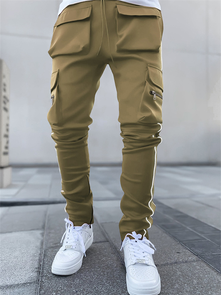 Men's Cargo Sweatpants Joggers Reflective Strip Multi Pocket Drastring Elastic Waist Streetwear Hip Hop Trousers Pants Sports Outdoor Khaki Black Green