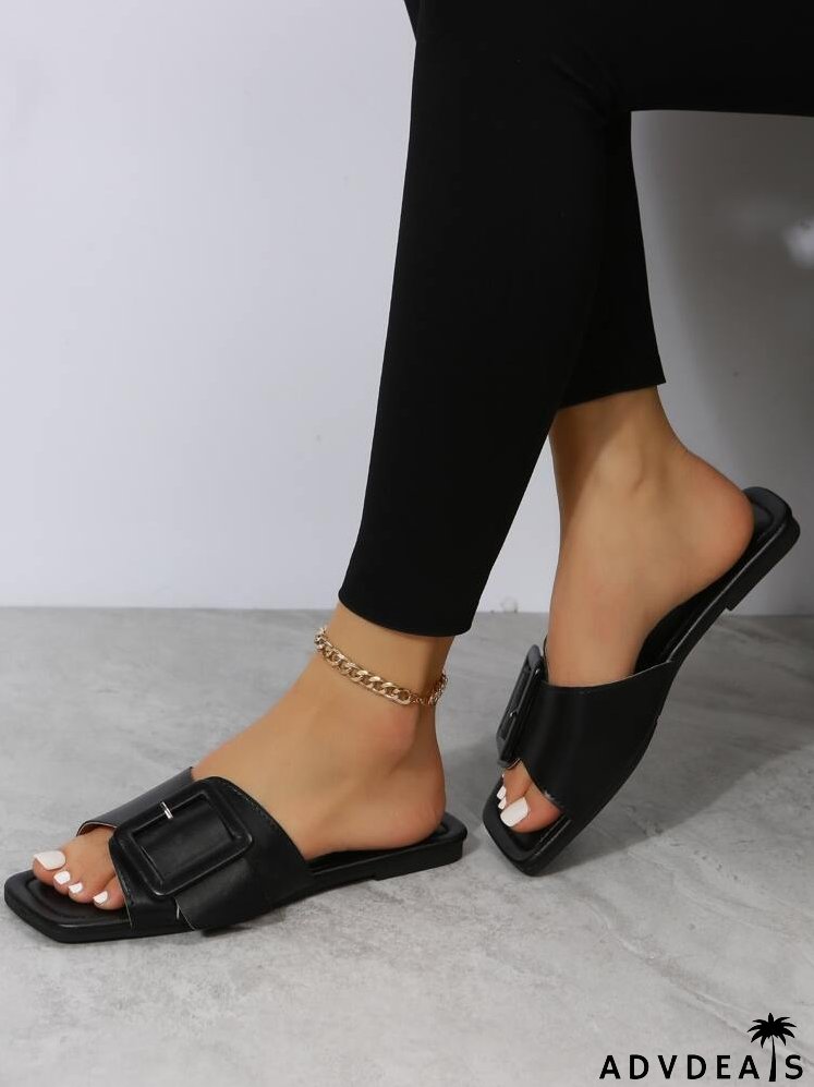 Elegant Slide Sandals Women Buckle Decor Flat Sandals