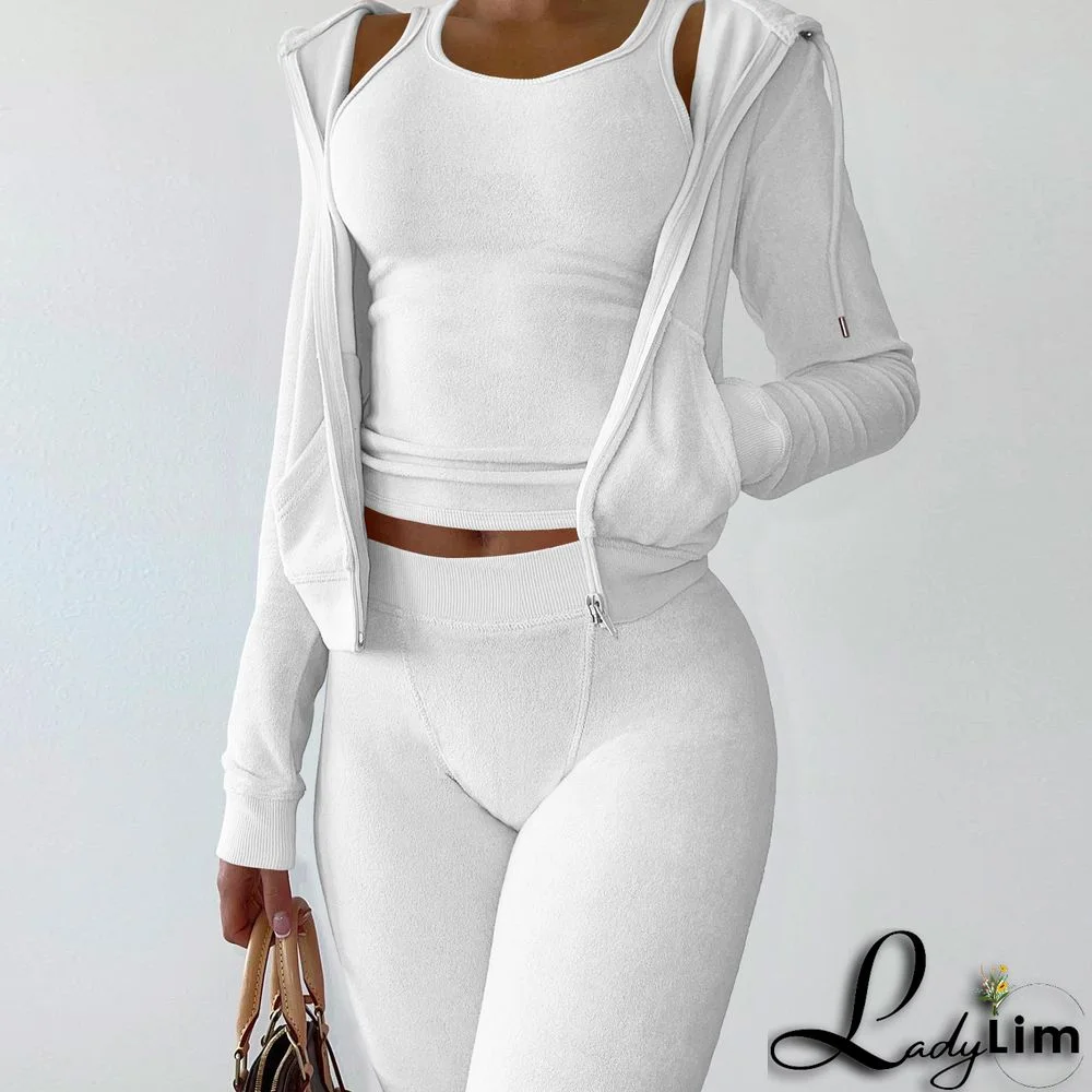 Women's Autumn/Winter Fleece Vest Hooded Three-Piece