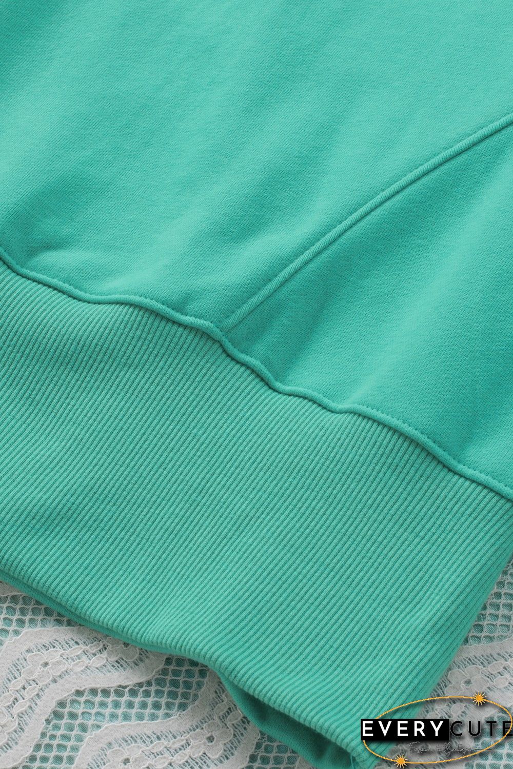 Turquoise Batwing Sleeve Pocketed Henley Hoodie