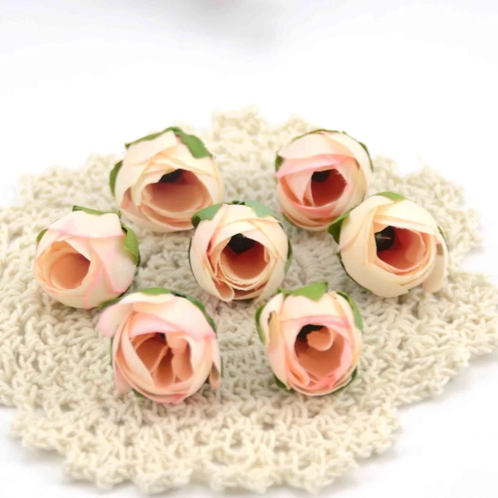 10pcs Cheap Mini Real Touch Silk Artificial Rose Flower Head Camellia Buds Wedding Home Decoration Wreaths Craft Fake Flowers