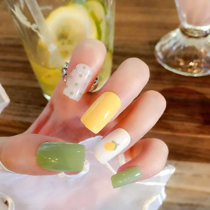 24Pcs Fake Nail Tips For Women Frosted Matte Nails with glue Nude with Black Love Heart Print designs Press On false fingernail-Nail Inspo