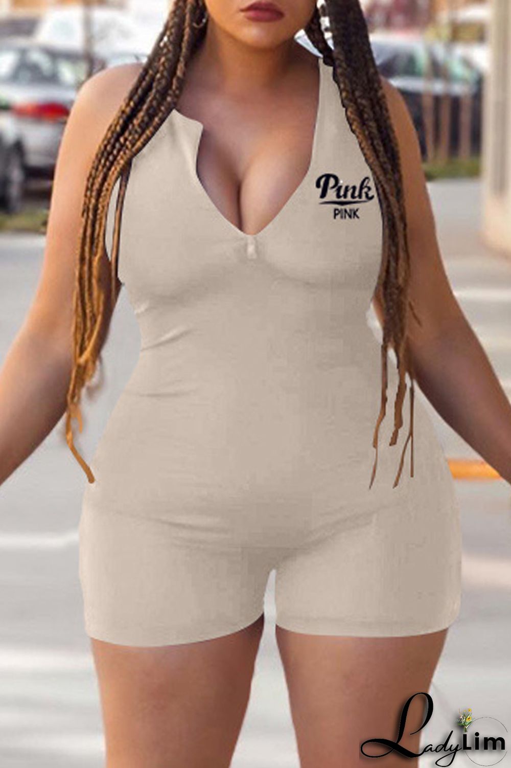 Blue Fashion Casual Letter Print Basic Zipper Collar Skinny Romper