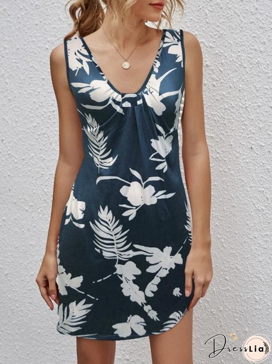 Casual V-neck Sleeveless Printed Dress