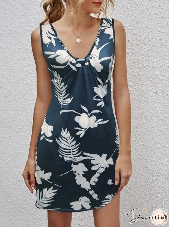 Casual V-neck Sleeveless Printed Dress