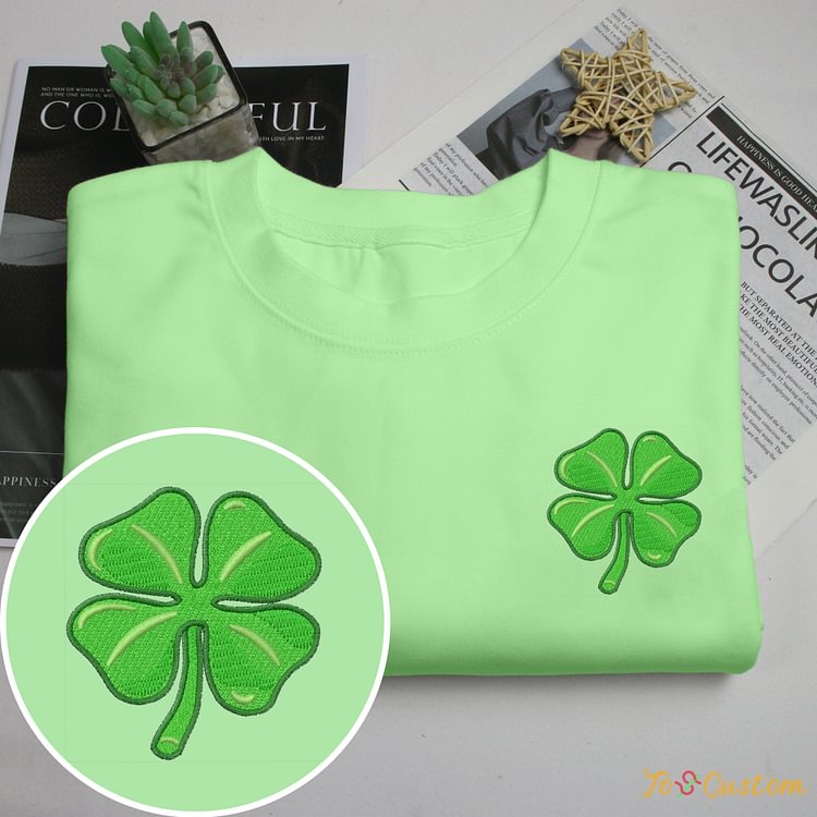 TOSCUSTOM™ Four Leaf Clover Sweatshirts St. Patrick’s Day Embroidered Hoodies