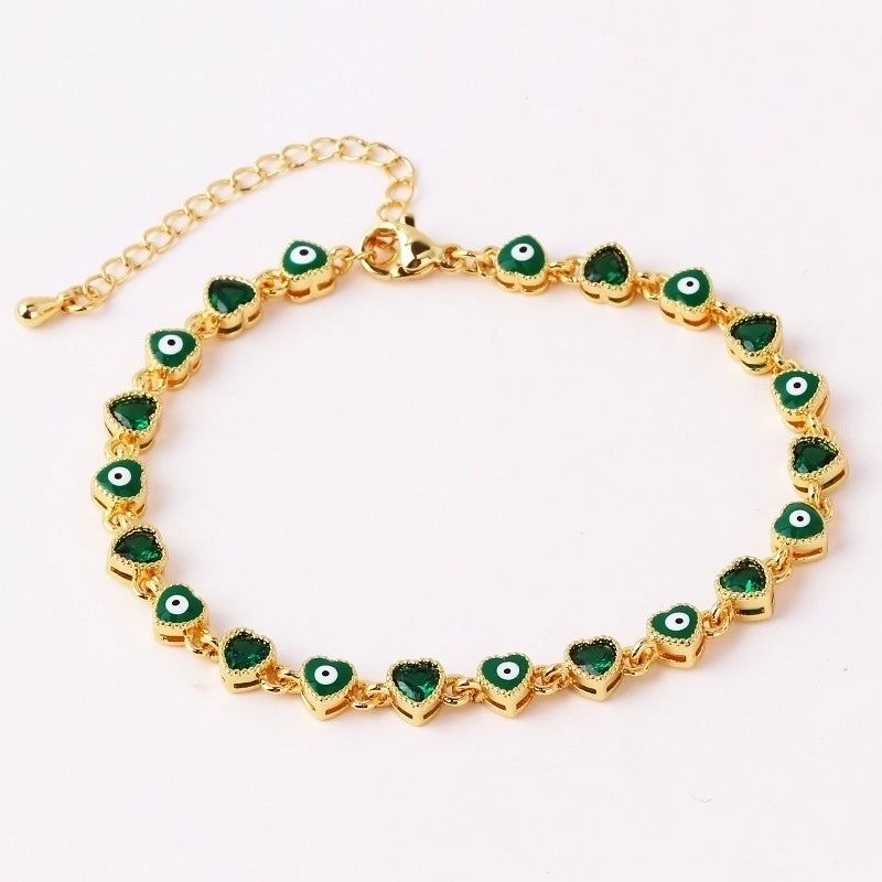 Retro Devil’s Eye Heart Shape Copper Plating Inlay Zircon Gold Plated Bracelets