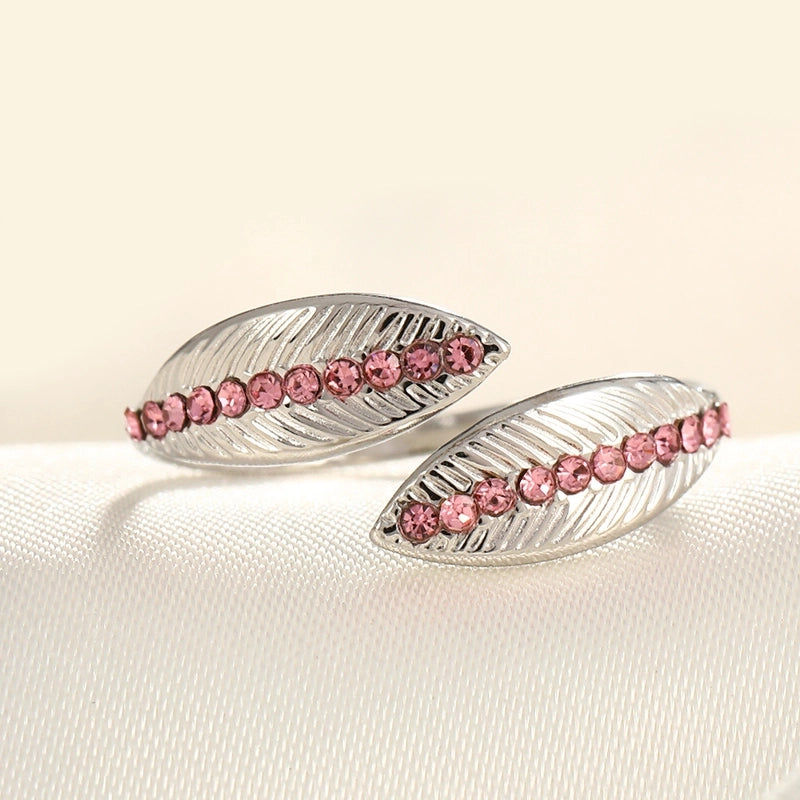 2 Pieces Modern Style Classic Style Geometric Leaf Heart Shape 304 Stainless Steel Zircon 18K Gold Plated Plating Open Rings