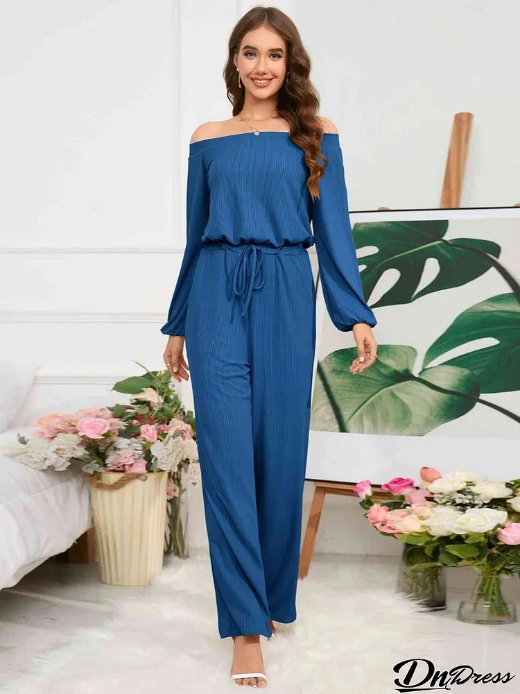 Off-Shoulder Straight Leg Jumpsuit