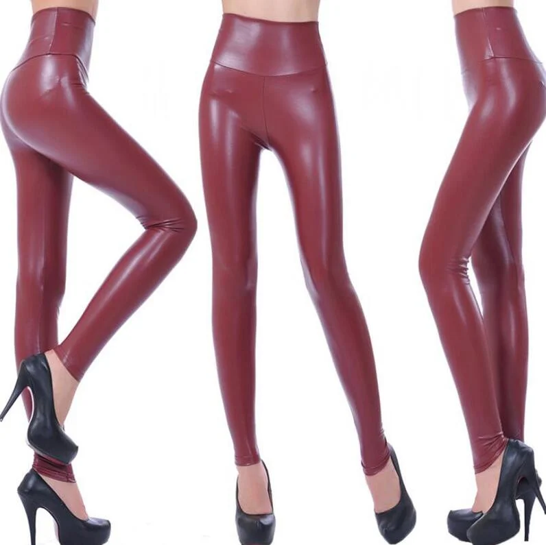 CUHAKCI Legging Free dropshipping Women Hot Sexy Black Wet Look Faux Leather Leggings Slim Shiny Pants S M L XL XXL