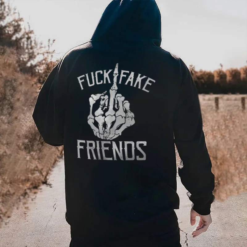 UPRANDY Fuck Fake Friends Skull Printed Men's Hoodie -  UPRANDY