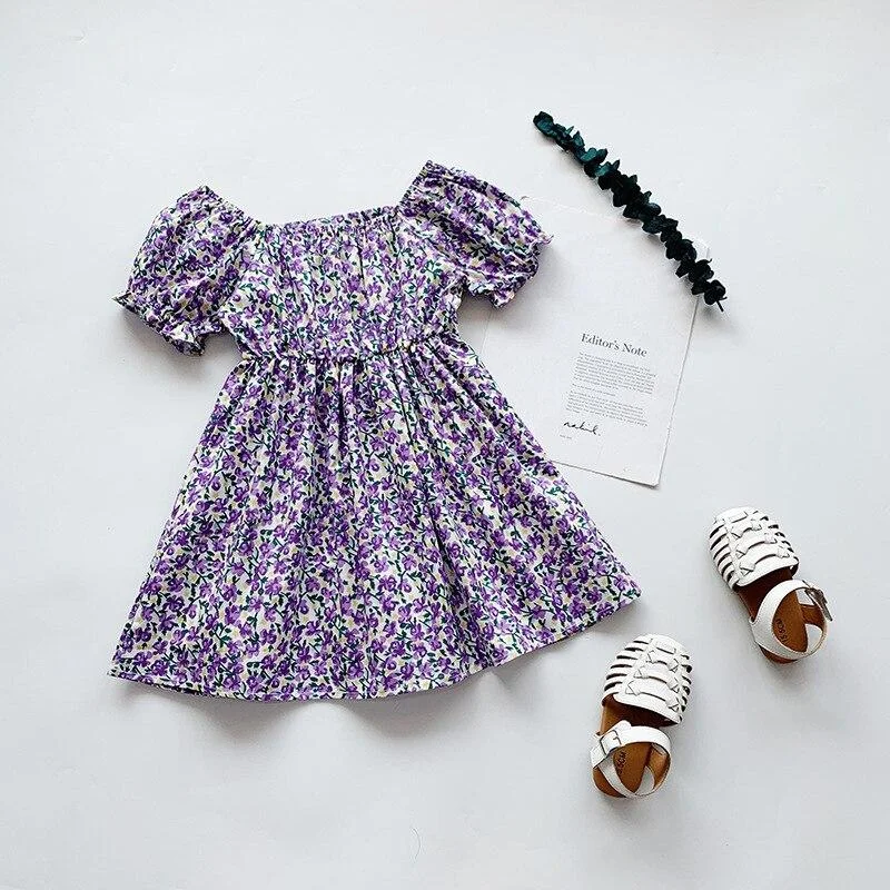 2-7T Toddler Kid Baby Girl Clothes Spring Summer Floral Dress Elegant Cute Sweet Flower Print Sundress Lovely Infant Outfit