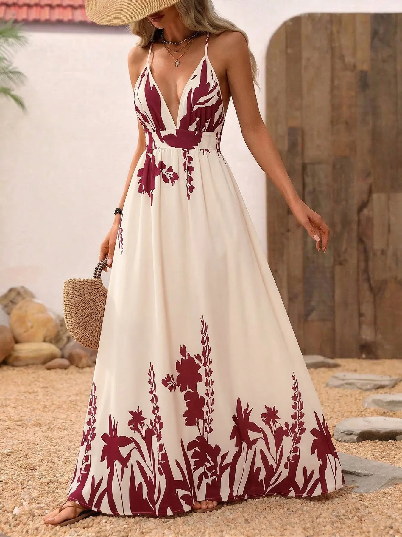 Deep V-Neck Spaghetti Strap Maxi Dress mysite idetrend