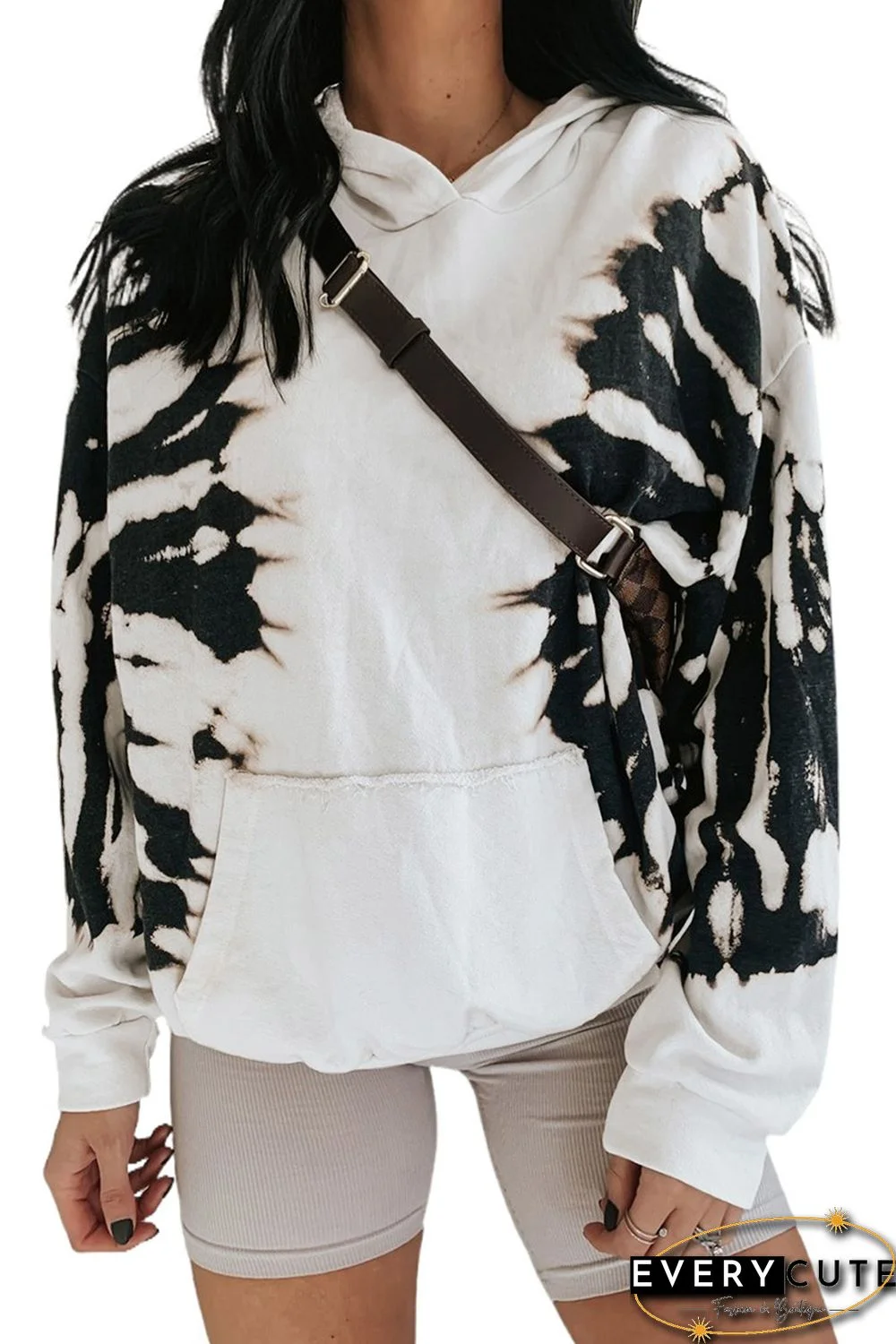 White Tie Dye Hooded Sweatshirt with Kangaroo Pocket