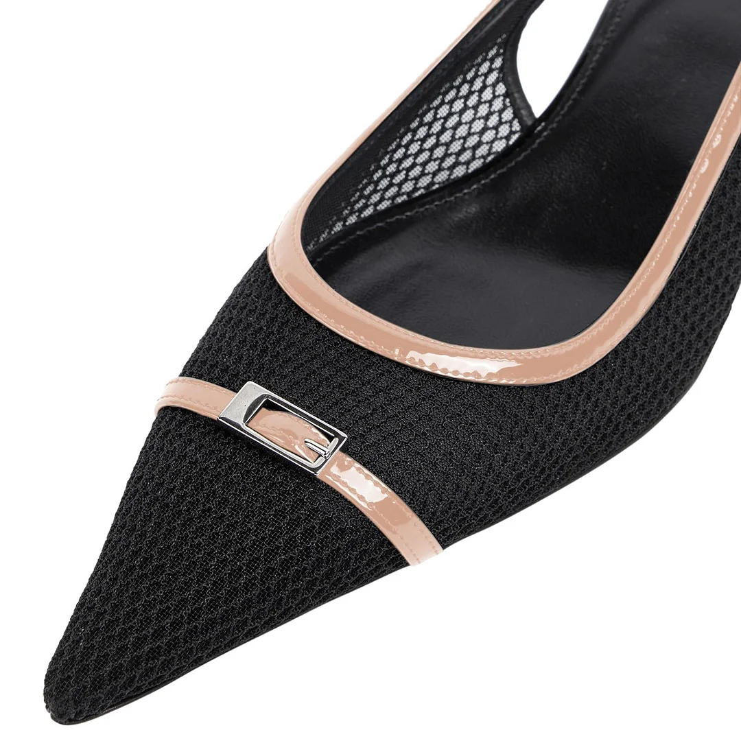 2.36" Women's Pointed Toe Red Bottom Sandals Slingback Shoes Kitten Heel Pumps Mesh Summer Shoes-MERUMOTE