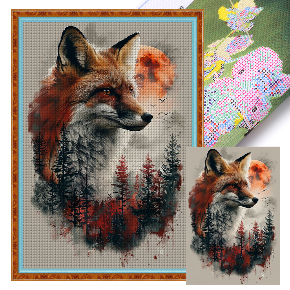 Silhouette Fox Full 11CT Pre-stamped Canvas(40*60cm) Cross Stitch