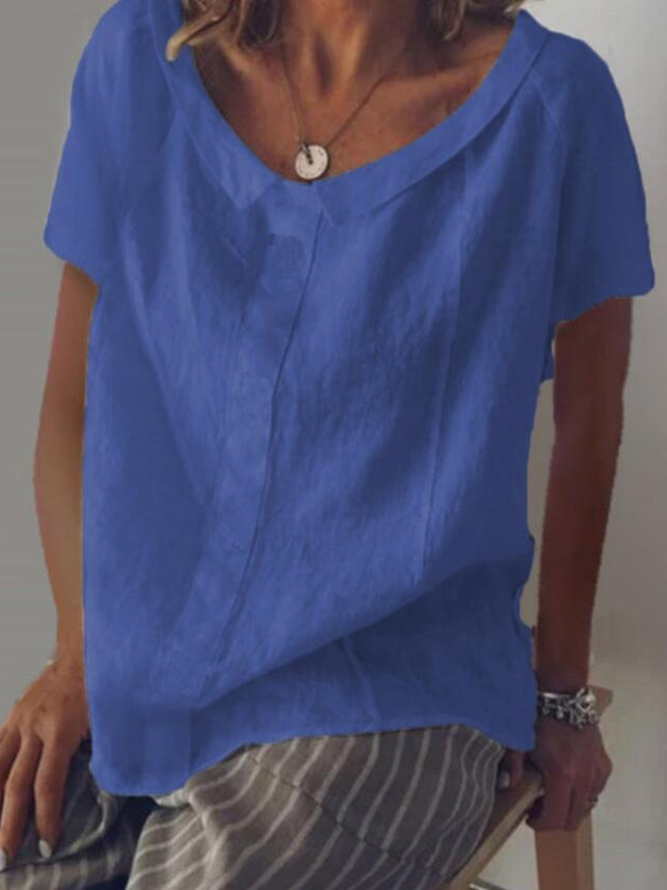 Casual Peter Pan Collar Cotton Short Sleeve Shirts & Tops