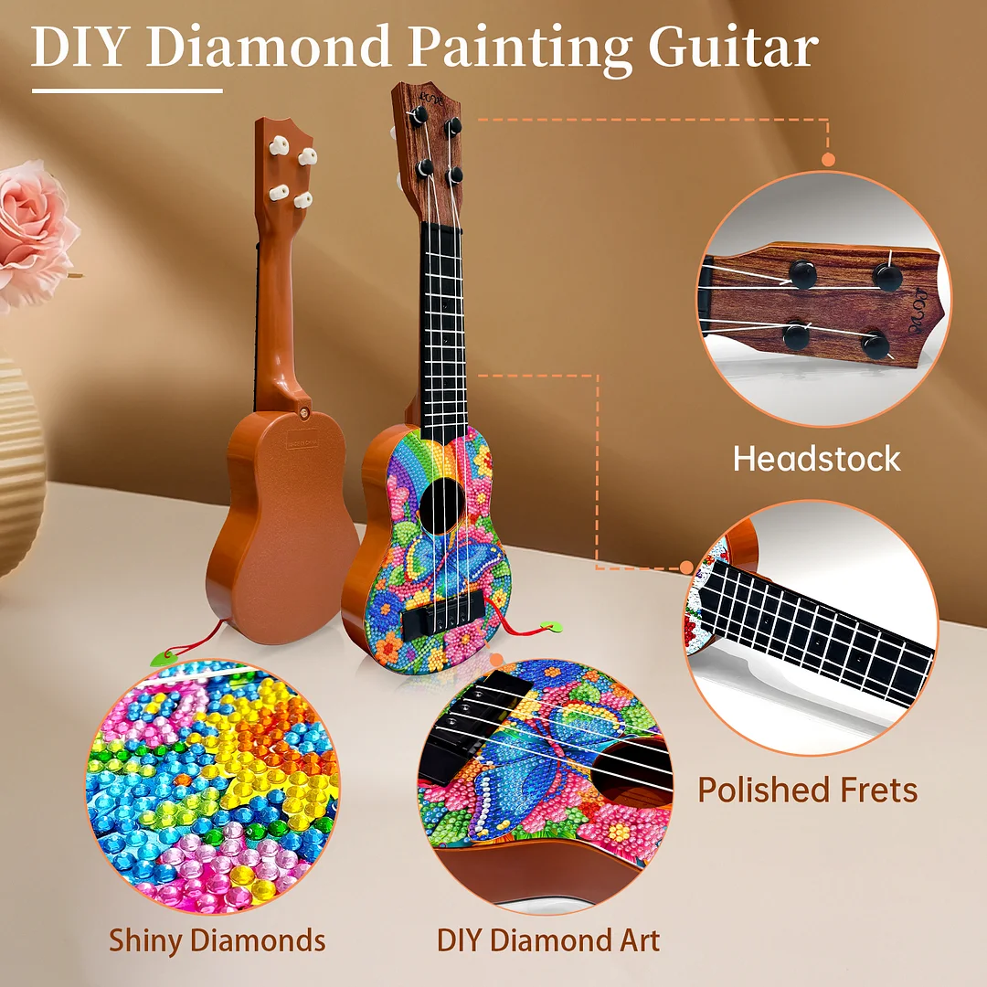 DIY Wooden Guitar Diamond Art Ornament Unique for Musicians (Rainbow Buttefly)