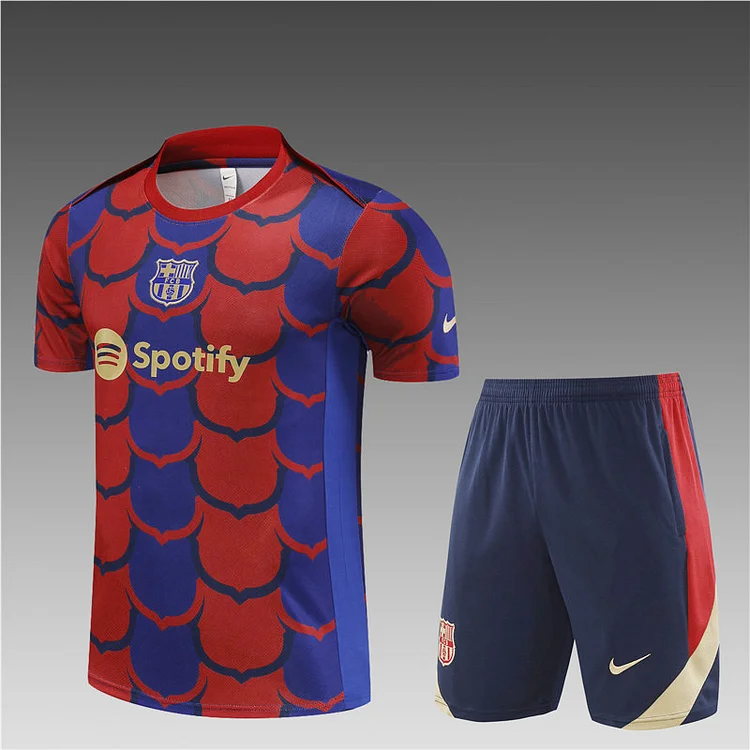 2024-25 Barcelona red and blue short-sleeved training jersey
