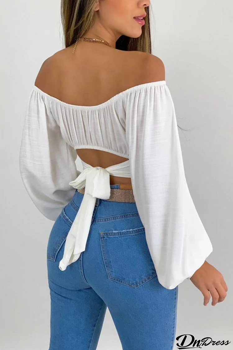 Off Shoulder Puff Sleeve Crop Top