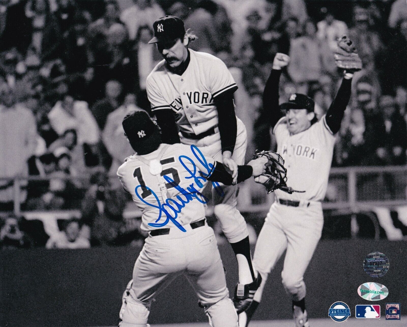 SPARKY LYLE NEW YORK YANKEES WS CELEBRATION ACTION SIGNED 8x10